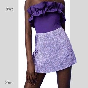 ZARA Floral SKORT | NEW Zara Side Tie Purple Floral Skorts Sz S